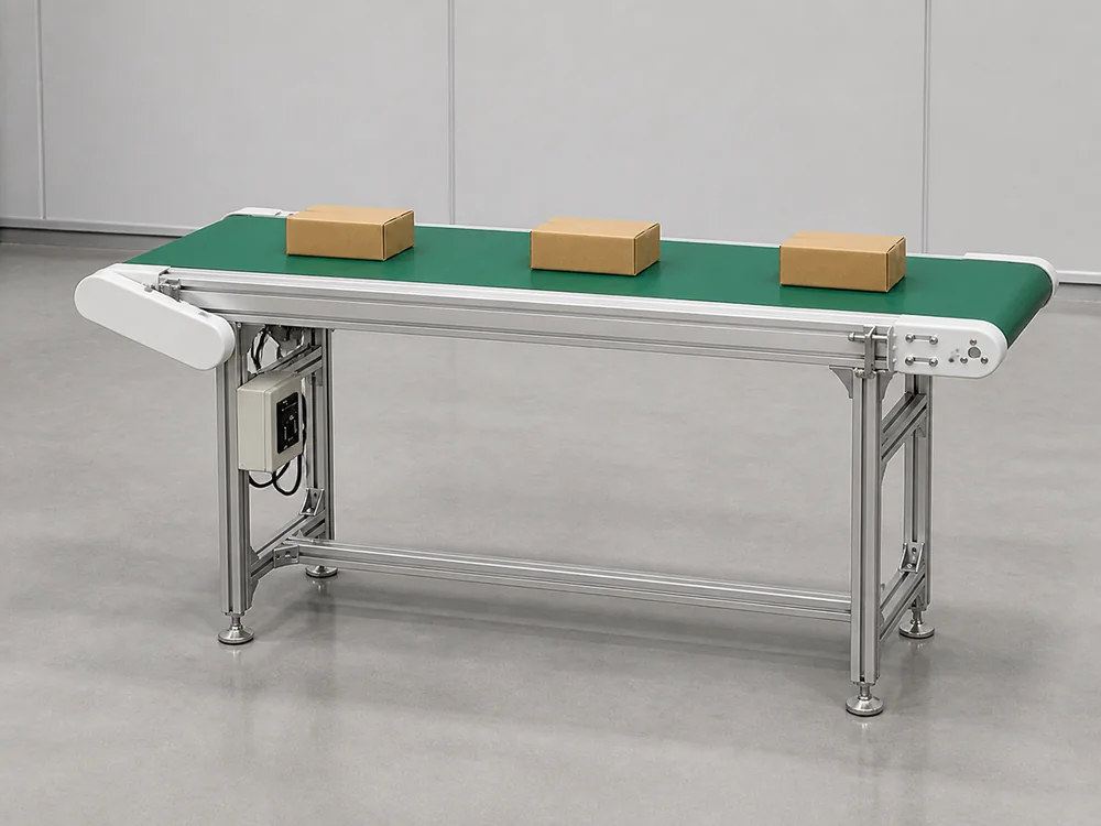 Integrated stainless conveyor system transporting bottles between production stages
